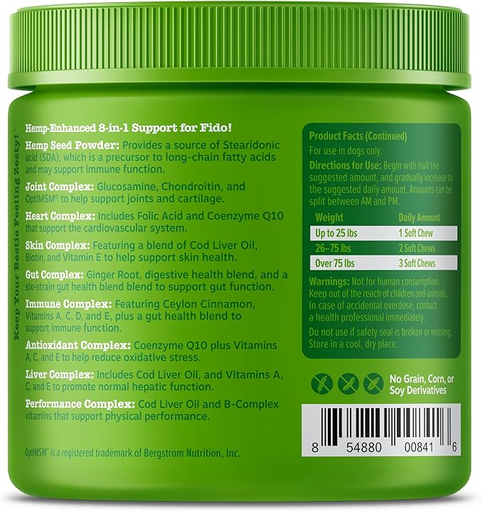 Zesty Paws 8-in-1 Bites for Dogs + Hemp Seed 90 Count (Packaging May Vary)