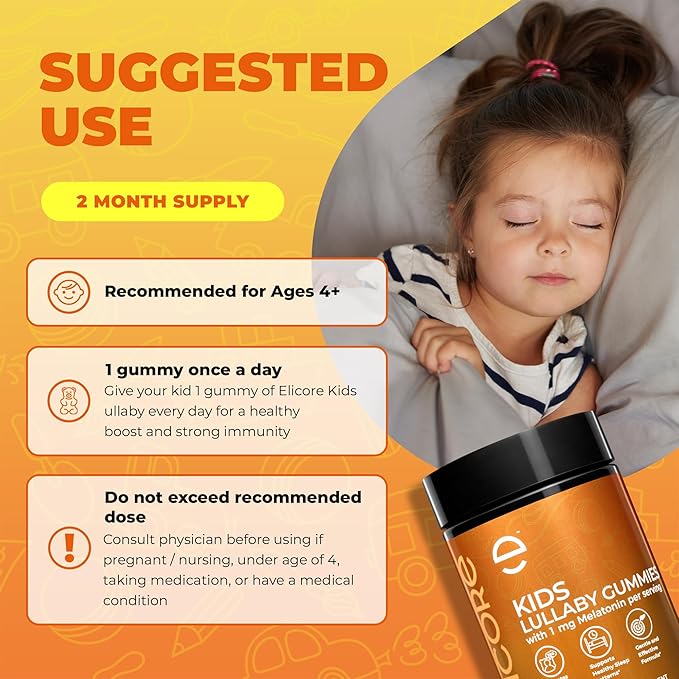 Premium 1 mg Melatonin Gummies Kids – Kids Sleep Gummies with Vitamin B6 and Passion Fruit Flavor – Children's Melatonin Gummies 3 in 1 Complex for Deep Sleep – 2 Month Supply