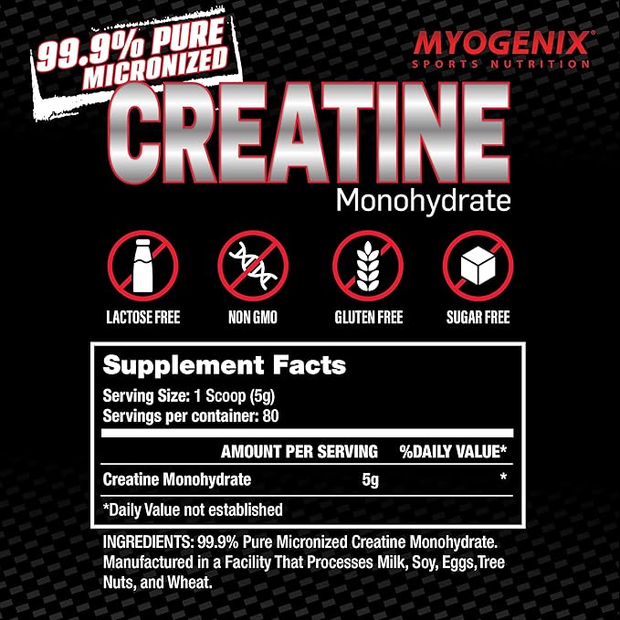 Myogenix Creatine Monohydrate – Pure Creatine Powder for Strength &amp Endurance – Supports ATP Production &amp Muscled Strength – No Additives – Unflavored (80 Servings)