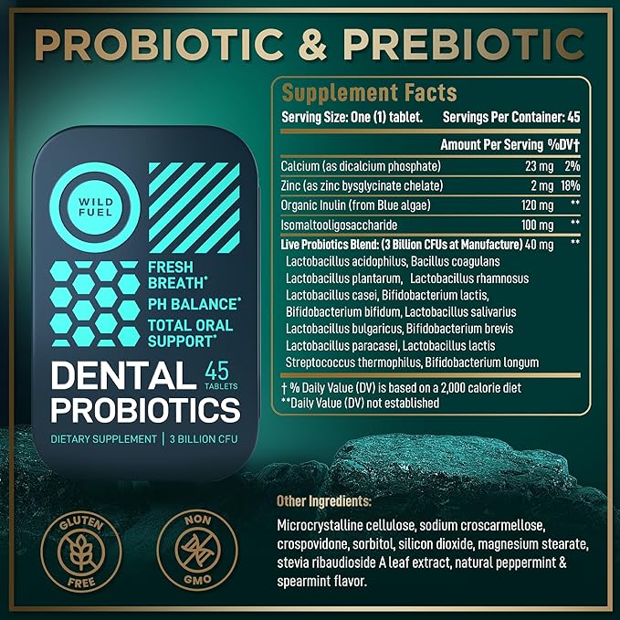 6-PACK Oral Probiotics for Teeth Bad Breath Gum Health - 3bn CFU K12 Lactobacillus Salivarius Acidophilus Casei Dental Probiotic in a Travel Tin - 270 Fresh Breath Mint Dental Probiotics Pills