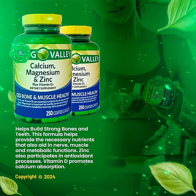 Calcium Magnesium Zinc &amp Vitamin D3 Dietary Supplement 250 Caplets (2 Pack) with Bundle Exclusive Better Ligth&ampSpring Guide + Weekly Pill Organizer (4 Items)