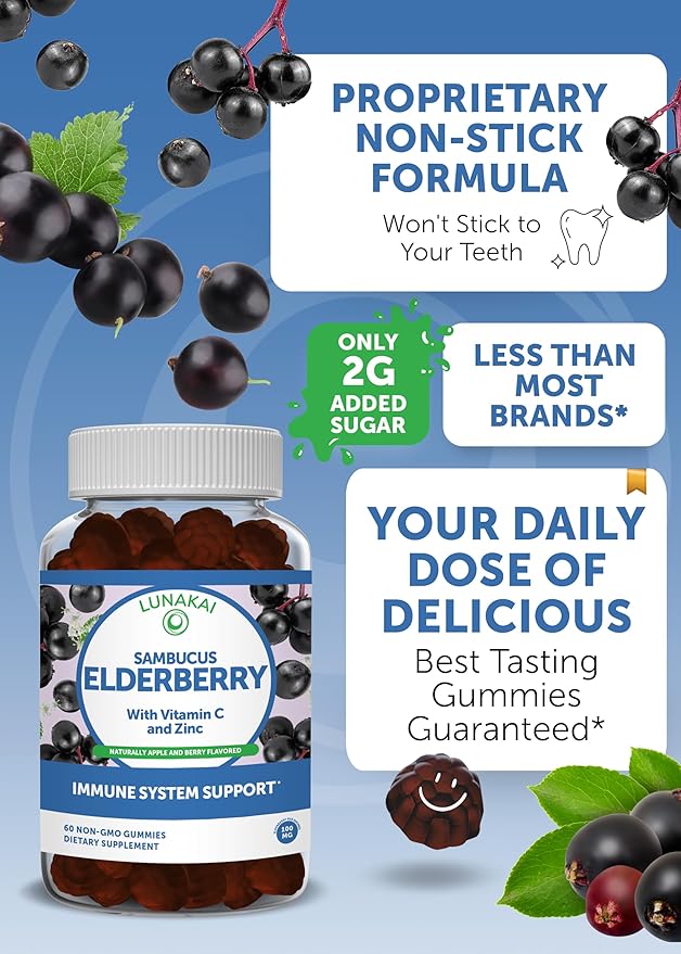 Lunakai Biotin &amp Elderberry Gummies Bundle - Gummy for Hair Growth Skin Glow and Stronger Nails with Vitamin C and E - Immune Support Supplement for Adults and Kids