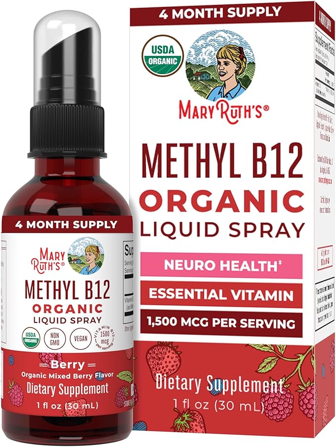 MARYRUTH'S Organic Methyl B12 Spray | 1500 mcg B12 Per Serving | Methylcobalamin | Energy Metabolism | Cognitive Function | Neuro Health | Vegan | Gluten Free | Sugar Free | 1 Fl Oz