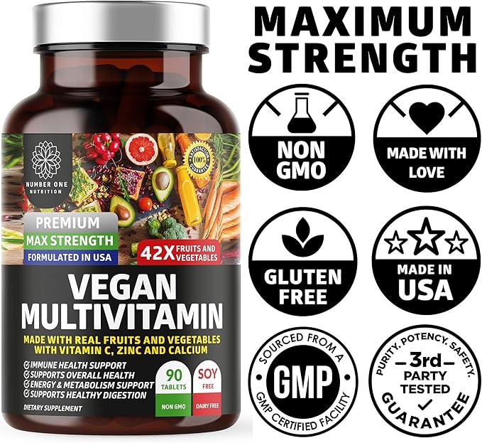 Number One Nutrition N1N Premium Super Fruits &amp Veggies Supplement [40 Whole Foods] and Vegan Multivitamin [86 Ingredients Plant-Based] 2 Pack Bundle