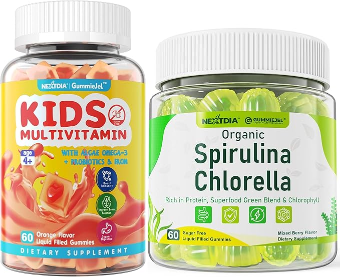 Organic Spirulina Chlorella Gummies 1 Pack + Sugar Free Kids Multivitamin Gummies 1 Pack