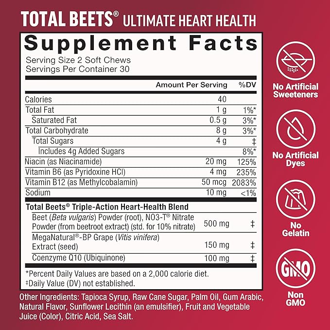Force Factor Better Turmeric Maximum Joint Support 1075mg Curcumin Total Beets Ultimate Heart Health Blood Pressure Support Chews with CoQ10 120 Soft Chews