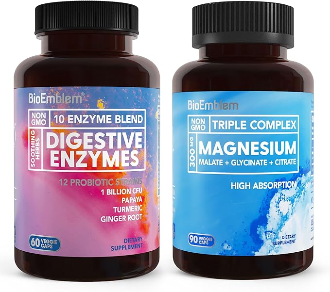 BioEmblem Triple Magnesium Complex &amp Digestive Enzymes for Muscles Nerves &amp Energ &amp Nutrient Absorption &amp Digestive Support