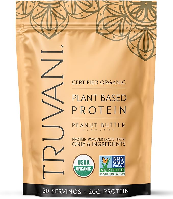 Truvani Vegan Pea Protein Powder | Peanut Butter | 20g Organic Plant Based Protein | 20 Servings | Keto | Gluten &amp Dairy Free | Low Carb | No Added Sugar