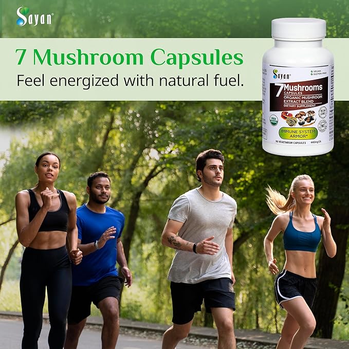 Sayan 7 Mushroom Extract 90 Capsules/440mg ea – Immune Support &amp Energy – Organic Chaga Reishi Lion's Mane Maitake Shiitake Turkey Tail Adaptogen Blend – Vegan Non-GMO No Fillers or Additiv