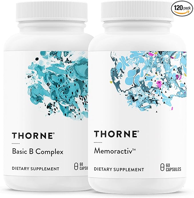 THORNE - Basic B Complex (60 Capsules) &amp Memoractiv (60 Capsules) Bundle - Supports Brain Health Cellular Energy Production &amp Focus - Gluten Free Dairy Free
