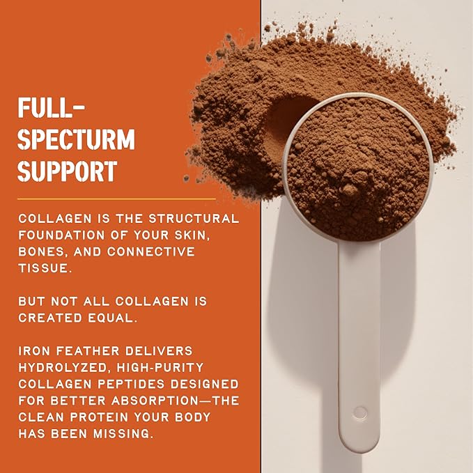 Iron Feather Collagen Powder | Chocolate | Multi-Collagen Protein with Vitamin C | Supports Joints Tendons Recovery Skin Hair and Nails | 10g Protein per Scoop | Clean and Functional Nutrition