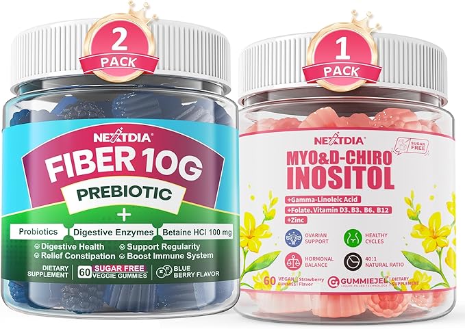 Fiber Gummies for Adults Sugar Free 10g Prebiotic Fiber Supplement + Myo-Inositol &amp D-Chiro Inositol Gummies Supplement