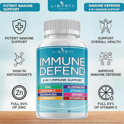 8 in 1 Immune Supplement with Echinacea Vitamin C and Zinc 50mg Vitamin D 5000 IU Turmeric Curcumin &amp Ginger B6 Elderberry 180 Count (Pack of 3)