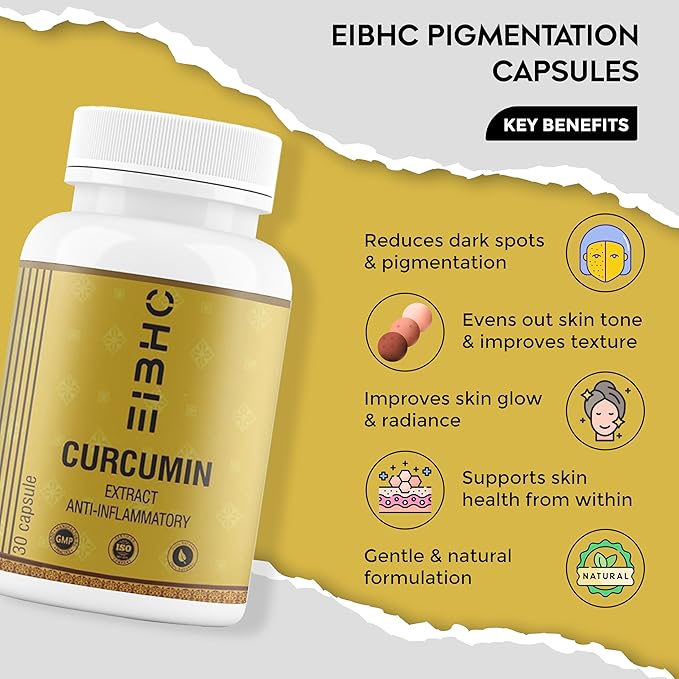 Pigmentation Removal Curcumin Capsules 30 Capsules – Ayurvedic Herbal Formula with Turmeric (Haldi) for Dark Spots Care &amp Natural Skin Brightening.
