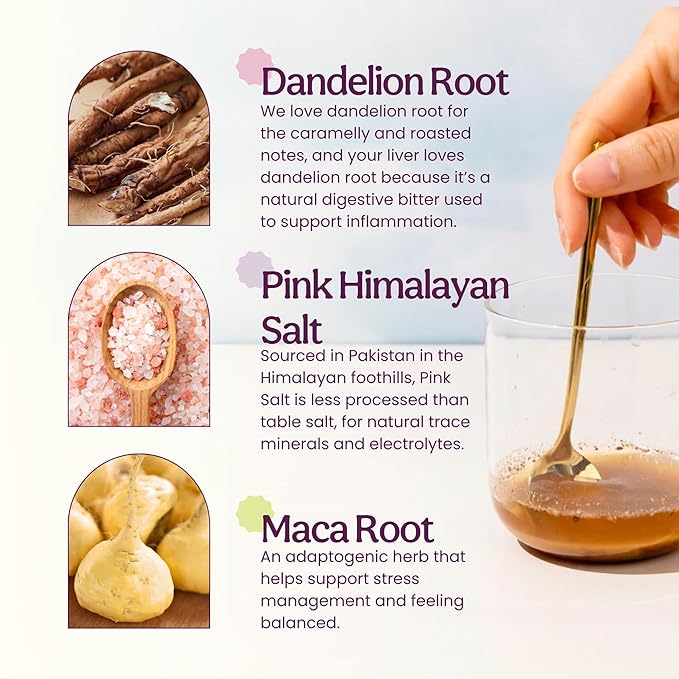 Blume Superfoods Latte - Salted Caramel - Dandelion Root and Maca Powder Pink Himalayan Salt Low-Sugar Inflammation support Organic Vegan And Keto Friendly - 25 Servings