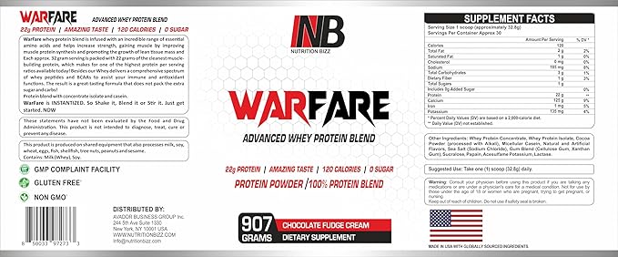 Warfare 2 lbs Advanced Whey Protein Blend 22g Protein per Serving Amazing Flavors (2 lbs Chocolate Fudge Cream)