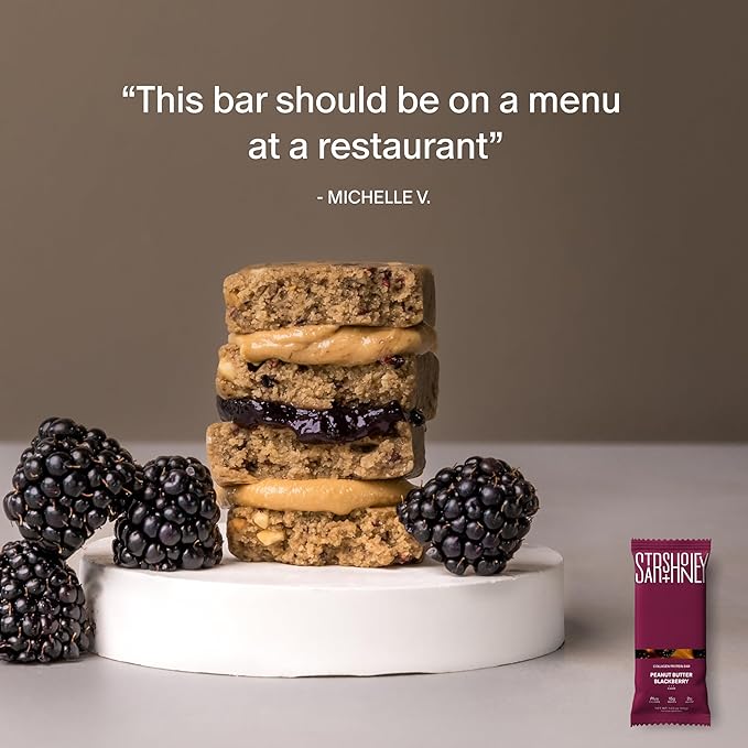 Stars + Honey Protein Bars Peanut Butter Blackberry 15g Protein 2g Sugar with Collagen Peptides Dairy Free Soy &amp Gluten Free Snacks Keto Friendly No Seed Oils or Sugar Alcohols 10 Pack