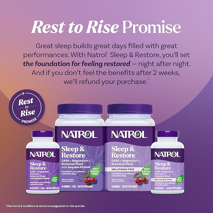 Natrol Sleep &amp Restore Capsules - Calm Magnesium GlycinateMagnesium Sleep Aid with GABAMelatonin 5mgBotanical Blend30 Day Supply(Pack of 2)