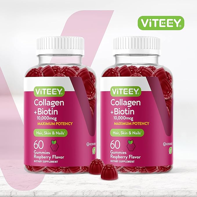 Viteey Collagen Gummies with Biotin Gummies for Hair Skin and Nails Vitamins - Biotin and Collagen Supplements for Women &amp Men - Gluten-Free – 120 Count