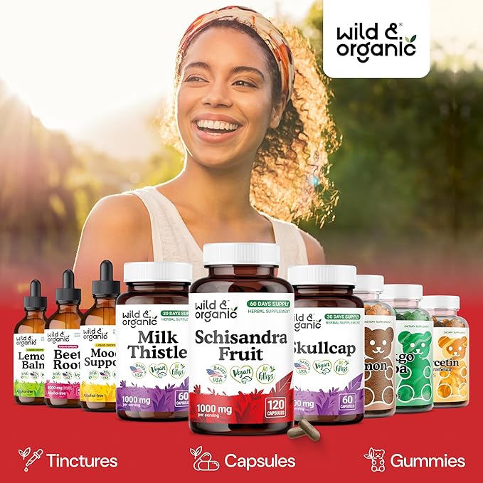Wild &amp Organic Schisandra Berry Capsules 1000 mg - Mood &amp Relaxation Support - Schisandra Powder Extract Supplement - Vegan No Fillers Non-GMO - 120 Count
