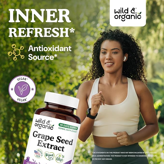 Wild &amp Organic Grape Seed Extract Capsules - 20000 mg Strength Grapeseed Extract Equivalent - 95% Polyphenols - 400 mg per Serving - 3 Month Supply - 90 Vegan Capsules - Non-GMO