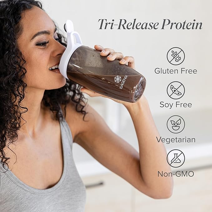 Isagenix Tri-Release Protein - Advanced Muscle Recovery - 25g of Protein - Three-Stage Protein Release for Sustained Absorption - Non-GMO - 19.3 oz - (Chocolate Milk) - Up to 28 Servings - Canister
