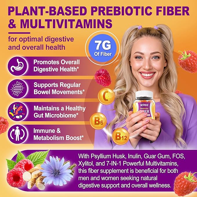 NEVISS Fiber Gummies for Adults &amp Probiotics for Kids Teen + Veggie &amp Fruit Fiber Gummies