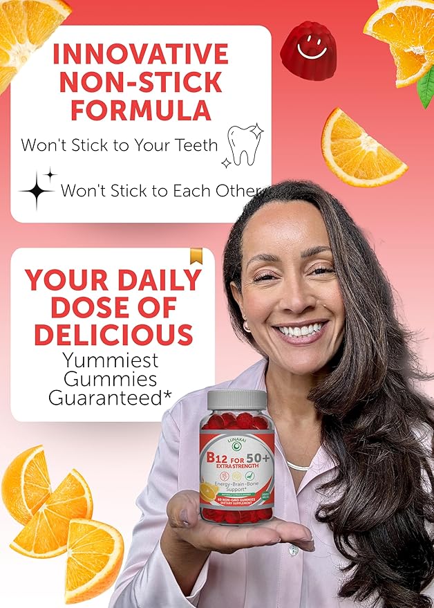 Lunakai USA Made Vitamin B12 for Adults 50+ &amp Magnesium Glycinate Gummies Bundle Supports Energy Mood Relaxation &amp Stress Relief Non-GMO Vegan 60ct Each