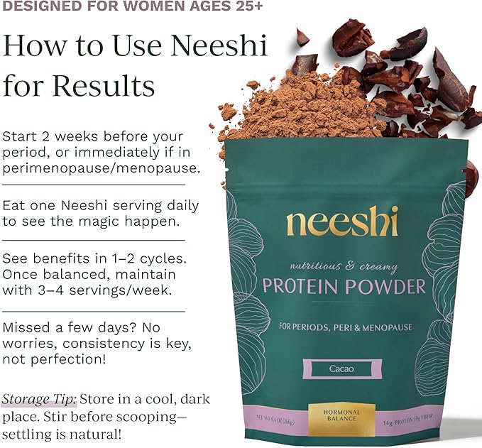 Nourishing Protein Blend for Hormonal Balance - Vegan Gluten-Free Organic Cacao Protein Powder - Supports PMS &amp Menopause Relief - Women’s Vegan Protein - 1 Week Supply