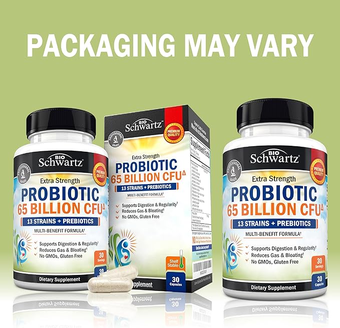 Probiotic 65 Billion - Probiotics with Prebiotic for Women &amp Men - Lactobacillus Acidophilus Digestive Health Capsules - Targeted Release Technology - Shelf Stable Supplement Non-GMO Dairy Free-30