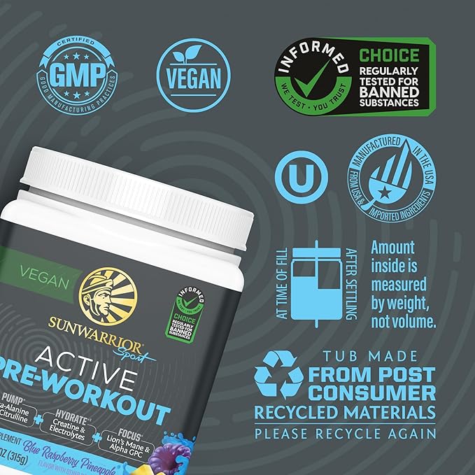 Sunwarrior Active Preworkout Hydration Blend &amp Chocolate Classic Plus Organic Protein Powder Set | Bundle &amp Save | Non-GMO Soy Dairy Filler &amp Gluten Free (30 Servings Each)