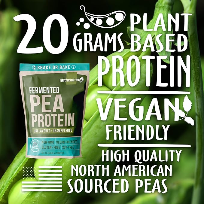 Nutrasumma Pea Protein Powder Unflavored and Unsweetened Sugar Free Vegan 100% Plant Based Non GMO Gluten Free &amp Soy Free 2.14 LB