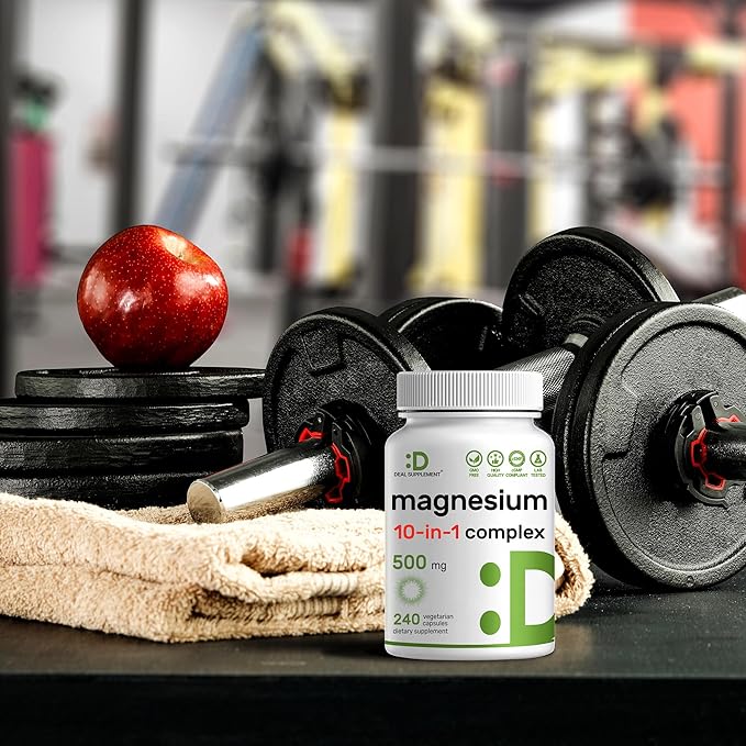 Magnesium Complex 500mg 240 Veggie Capsules – 10-in-1 Glycinate Citrate Malate Oxide &amp More – 100% Chelated for Easy Absorption – Essential Mineral Supplement – Non-GMO