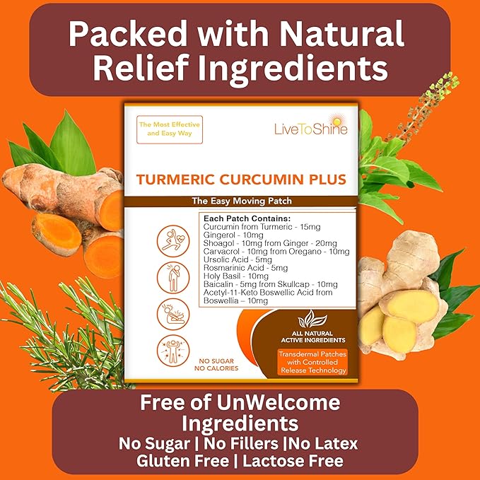 Live To Shine Turmeric Curcumin and Ginkgo Biloba Patch Bundle - 2 Packs - 30 Day Supply Each Pack - USA Made