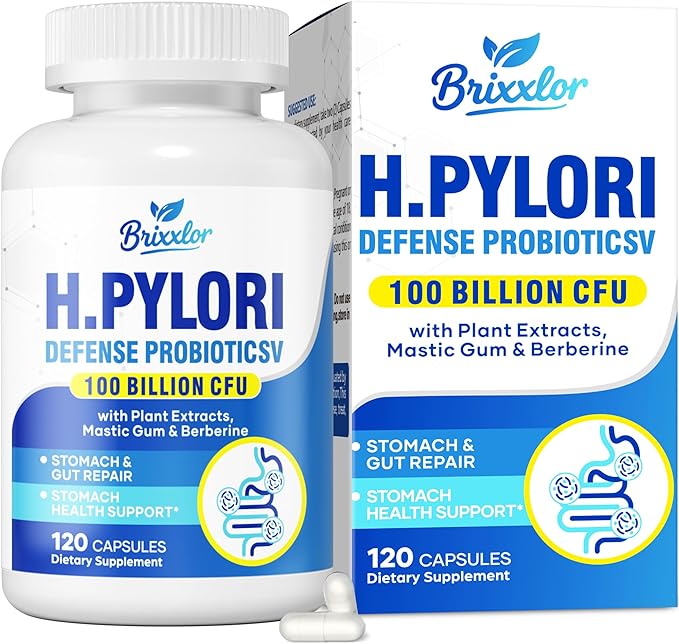 H Pylori Defense Supplements: Stomach Comfort Probiotics 100 Billion CFU with Lactobacillus Reuteri Mastic Gum Berberine for Digestive &amp Gut Health Vegan 120 Capsules