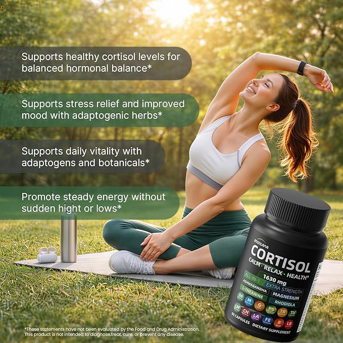 Cortisol Supplements for Women and Men High Cortisol Reducer with Ashwagandha Magnesium Rhodiola &amp L-Theanine-Supports Cortisol Calm Sleep &amp Stress Relief–90 Capsules