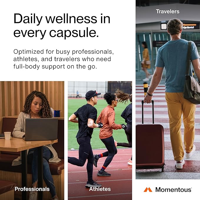 Momentous Essential Multivitamin for Women &amp Men - Complete Vitamin &amp Mineral Complex for Athletes &amp Wellness Enthusiasts - GMO- &amp Gluten-Free - NSF Certified for Sport - 30 Servings