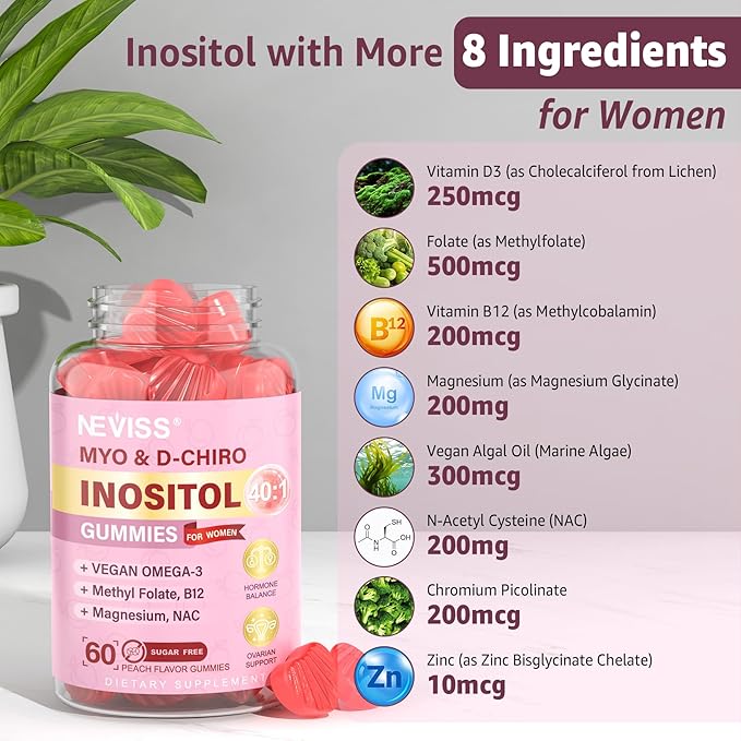 Sugar Free 2Pack Turmeric Ginger Gummies &amp 2Pack Myo-Inositol &amp D-Chiro Inositol Gummies