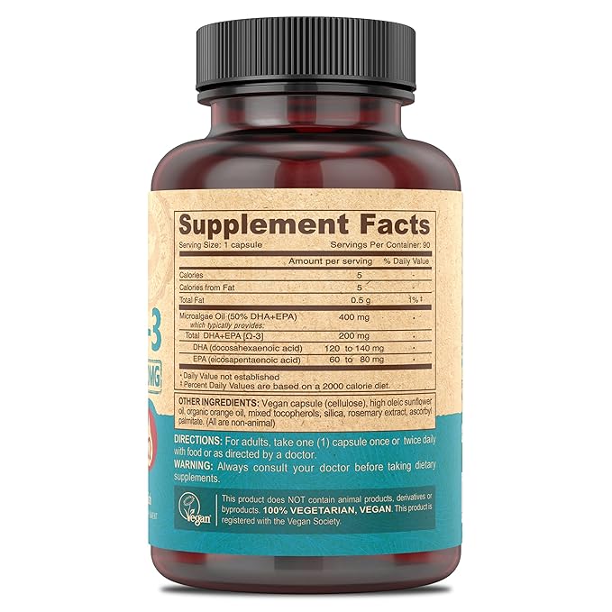 DEVA Nutrition Vegan Omega-3 DHA-EPA from Micro Algae Delayed Release 90 Vegan Capsules 1-Pack
