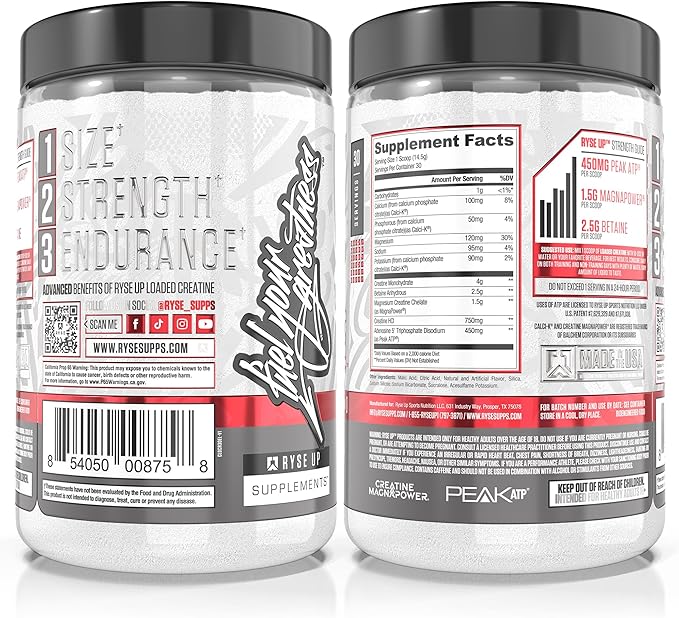 RYSE Loaded Creatine for Men &amp Women - Electric Lemonade - Muscle Building Formula with 3 Forms of Electrolytes Betaine Anhydrous and Peak ATP - Strength Power &amp Endurance Support - 30 Servi