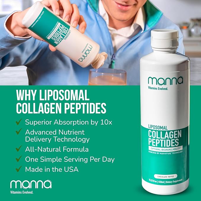 Manna Vitamins Evolved Liposomal Collagen Peptides Liquid 5000mg High Absorption Grass-Fed Type I III Collagen for Skin Hair Nails Joints – Hydrolyzed Collagen Supplement Non-GMO 16oz (Unisex)