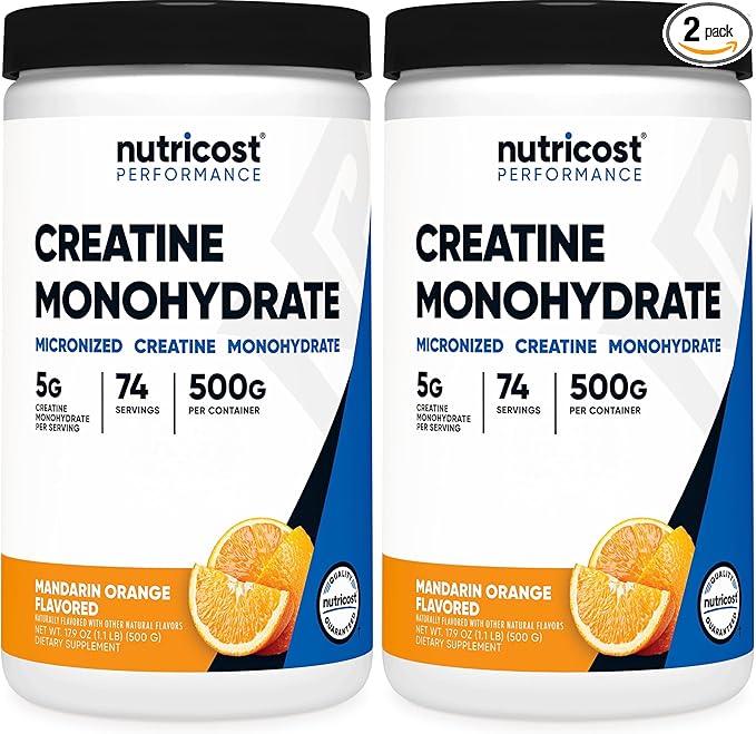 Nutricost Creatine Monohydrate Powder (Mandarin Orange 500 Gram) - Micronized Creatine Supplement - Vegan Non-GMO Gluten Free (Pack of 2)