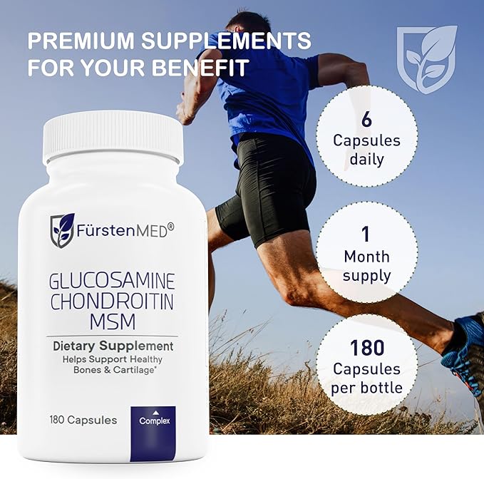 FürstenMED Glucosamine Chondroitin MSM Supplement - Chondroitin &amp Glucosamine Nutritional Supplements for Bones &amp Normal Cartilage Health - Support Normal Joint Health with Vitamin C - 180 Cap