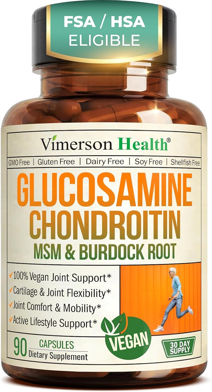 Glucosamine Chondroitin MSM – Joint Support Supplement for Women and Men with Glucosamine Sulfate 1500 mg Chondroitin and MSM – for Cartilage Joint Health and Flexibility – 90 Capsules Vegan