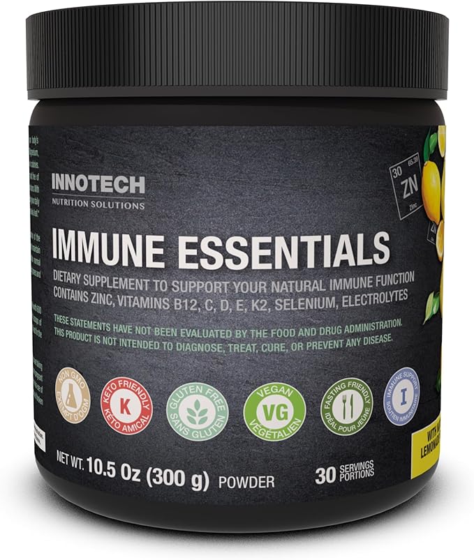 Innotech Nutrition Immune Essentials Immune Support &amp Hydration Zinc Vitamin D3 &amp Vitamin C Healthy Lemonade 300g