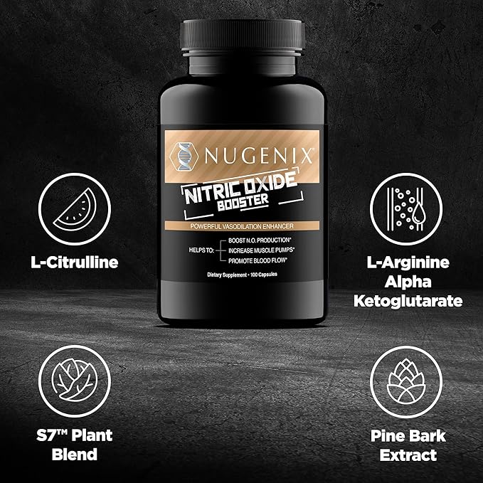 Nugenix Nitric Oxide Booster Supplement - Nitric Oxide Flow L-Arginine L-Citrulline Pine Bark Extract - Vasodilator - 200 Count