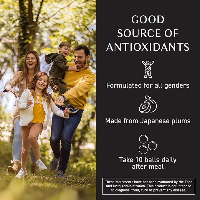 Umeken Plum Ball EX Concentrated Extract with Antioxidants Citric Acid and Mumefural Daily Supplement Japanese Green Plum Extract 3 Month Supply 6.4oz 180g Bottle Pack of 1