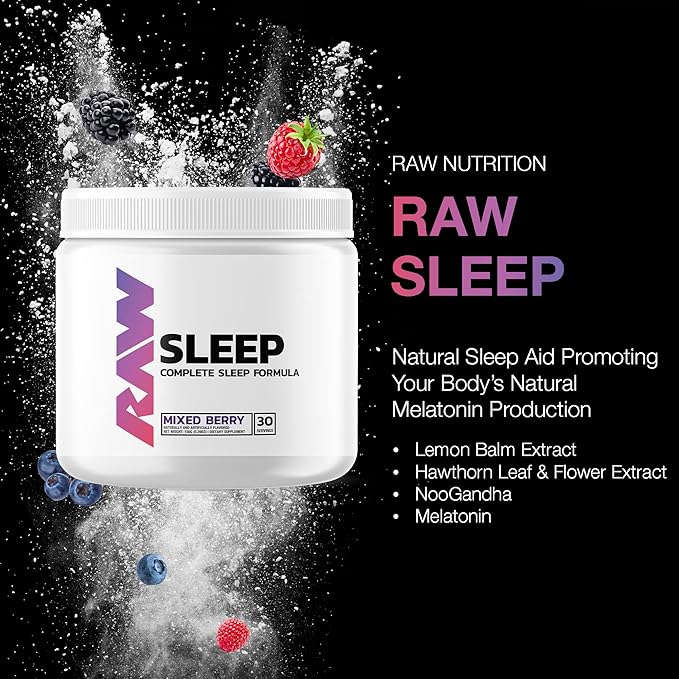 RAW Natural Sleep Aid Supplement - Relaxation Enhancer &amp Mood Support with Melatonin Magnesium Zinc L-Tryptophan &amp Lemon Balm Extract to Relax &amp Calm the Mind &amp Body - 30 Servings