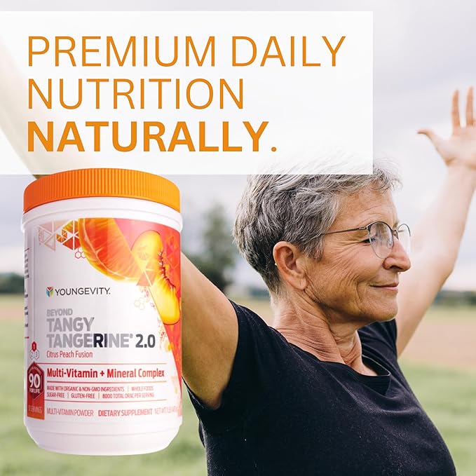 Youngevity Beyond Tangy Tangerine 2.0 Citrus Peach Ultimate Multi-Vitamin &amp Mineral Complex - Made with Natural &amp Whole Foods | 8000 ORAC | 2 Canisters