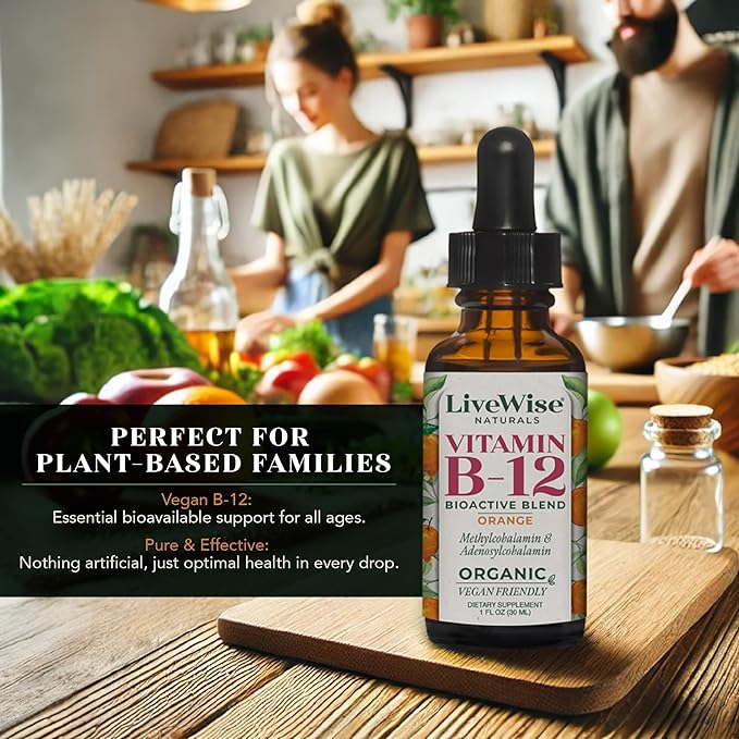 Organic Vitamin B12 1000 mcg Sublingual Liquid Drops For Adults 6 Months Supply 1 oz Methylcobalamin &amp Adenosylcobalamin - Bioactive Blend for Energy Clarity &amp Focus - Vegan Non-GMO Unfla
